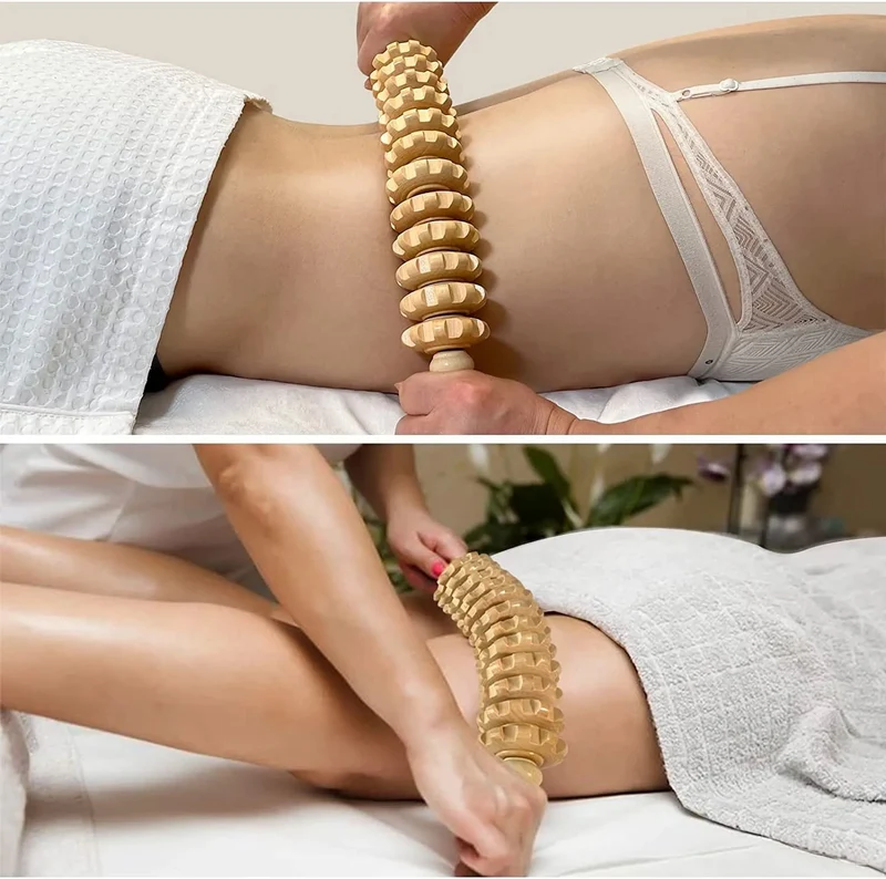 Massageroller aus Holz mit 12 Rollen