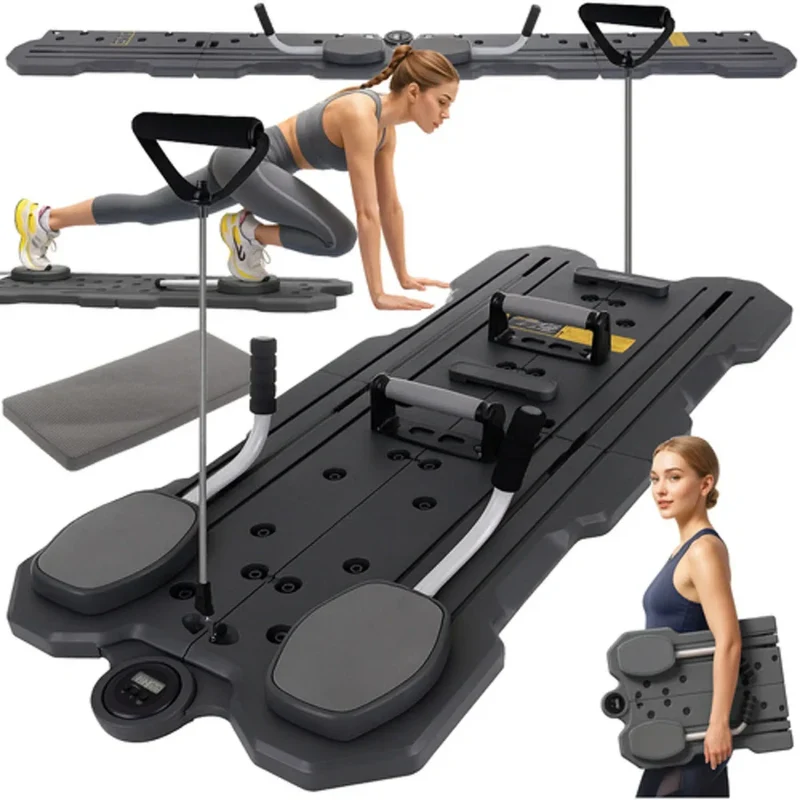 Pilates Board mit Zähler, Trainingsstation multifunktional einsetzbar, faltbar, mit Trainingsbändern