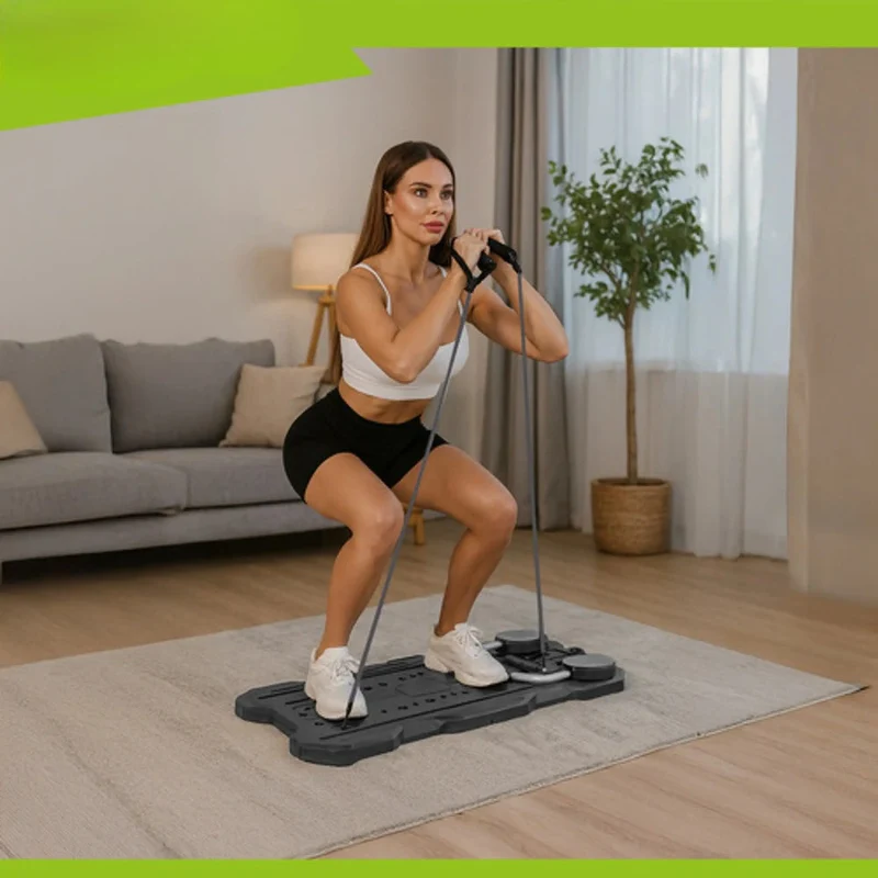 Pilates Board mit Zähler, Trainingsstation multifunktional einsetzbar, faltbar, mit Trainingsbändern