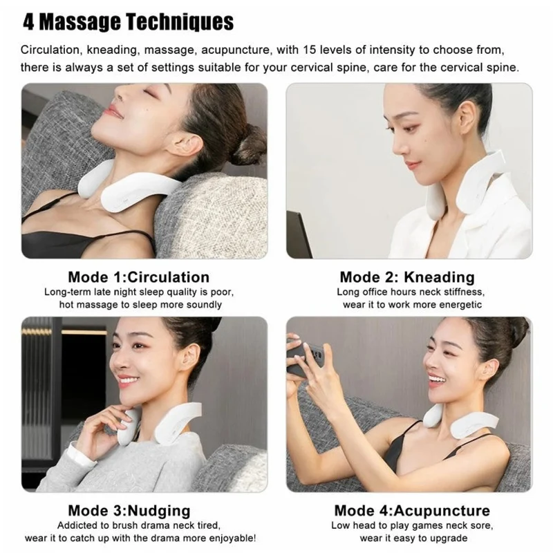 Elektrisches EMS Nackenmassagegerät mit 3 Massageköpfen, 4 Modi, Wärmetherapie, USB-C, kabellos