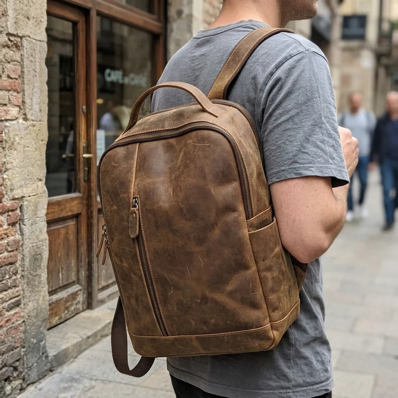 Luxury Genuine Leather Casual Backpack