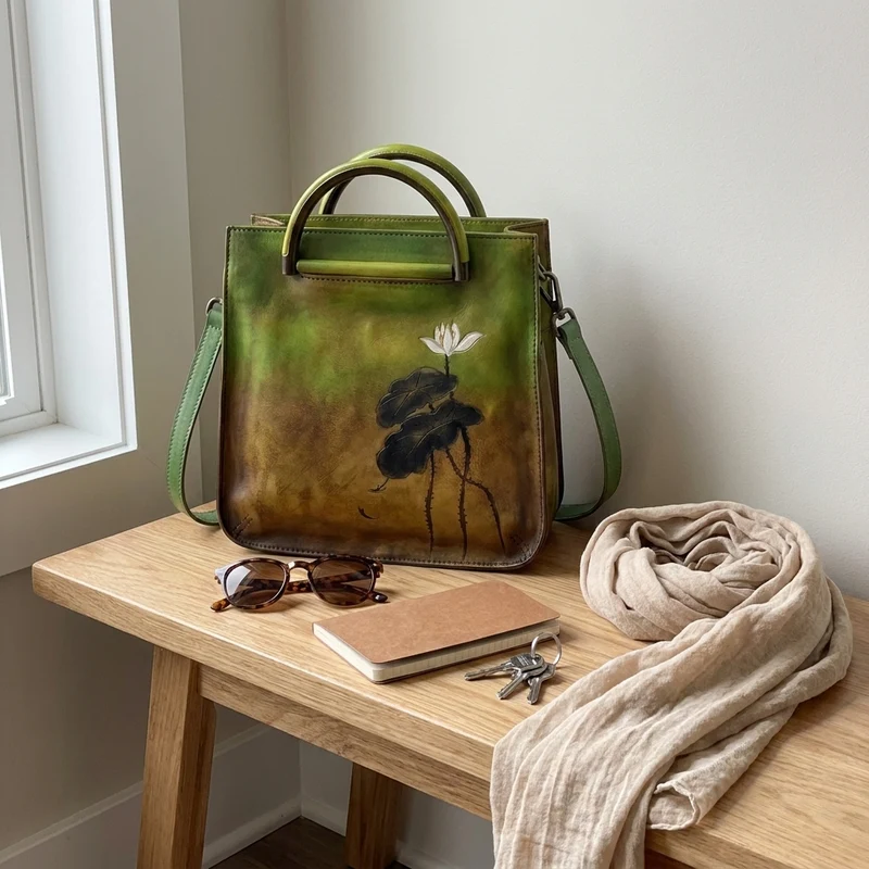 Pure Leather Flower Pattern Cute Women Bags