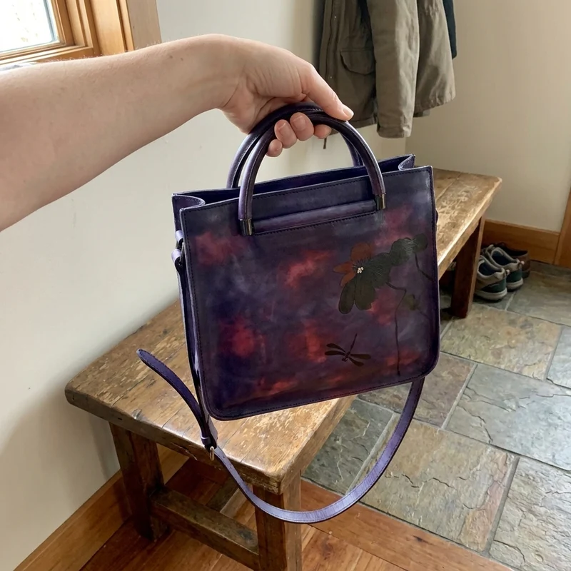 Pure Leather Flower Pattern Cute Women Bags