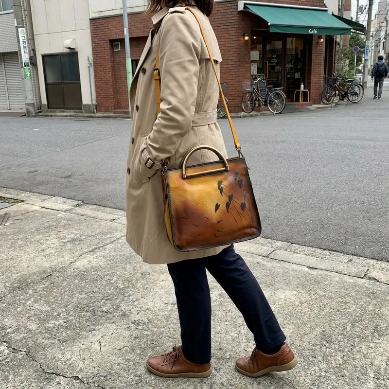 Pure Leather Flower Pattern Cute Women Bags