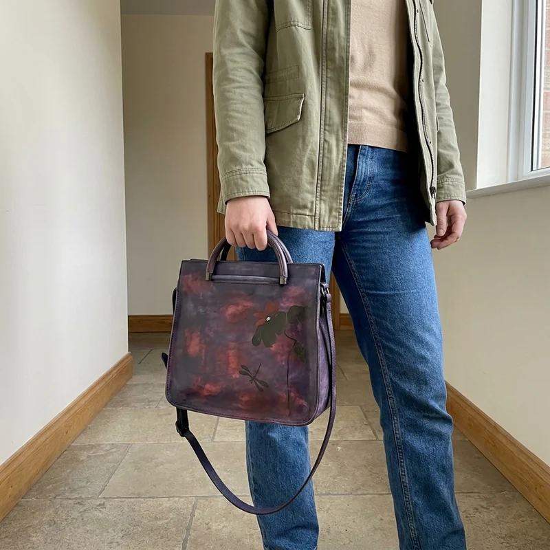 Pure Leather Flower Pattern Cute Women Bags