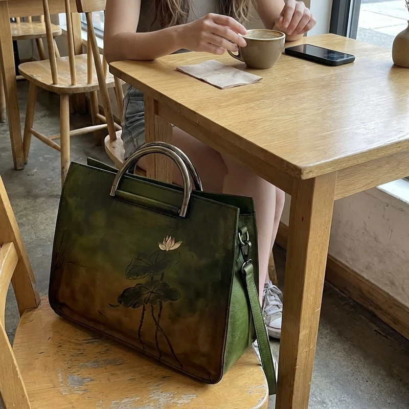 Pure Leather Flower Pattern Cute Women Bags
