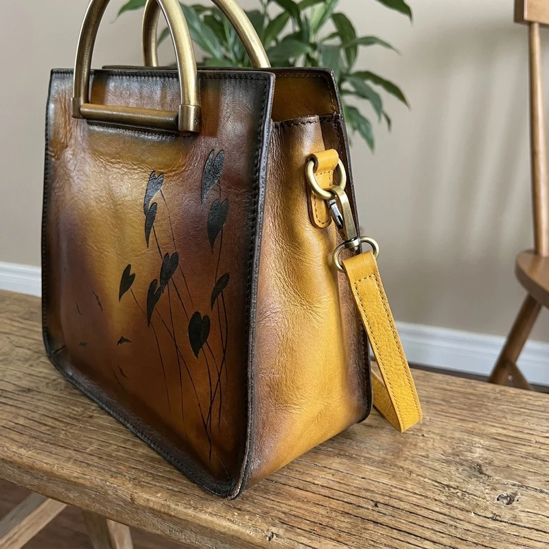 Pure Leather Flower Pattern Cute Women Bags