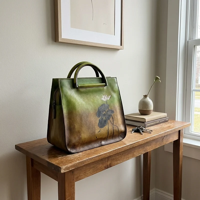 Pure Leather Flower Pattern Cute Women Bags