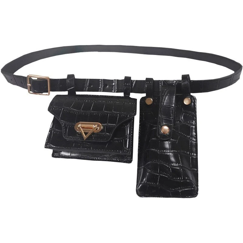 Multiple Pockets Leather Adjustable Strap Compact Belt Bag