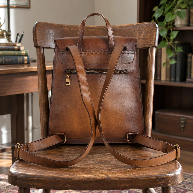 Luxury Simple Genuine Leather Japanese Style Backpack