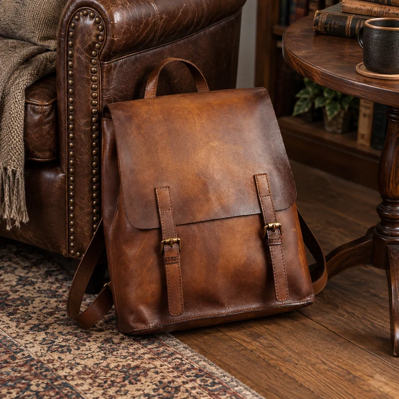 Luxury Simple Genuine Leather Japanese Style Backpack