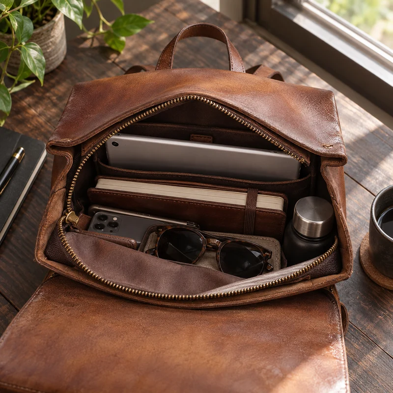 Luxury Simple Genuine Leather Japanese Style Backpack