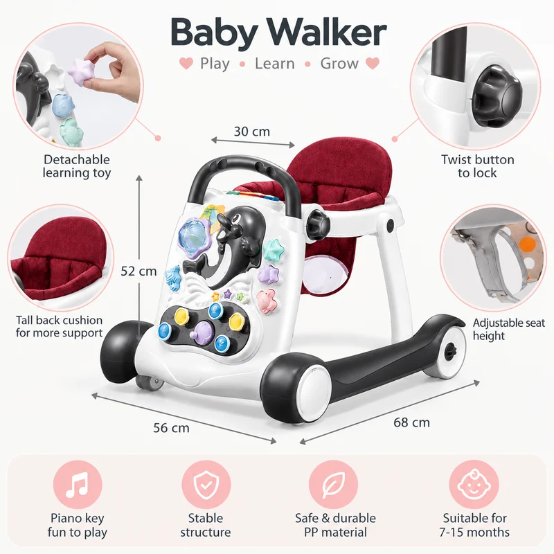 Anti-Rollover Multi-function Baby Walker with Music