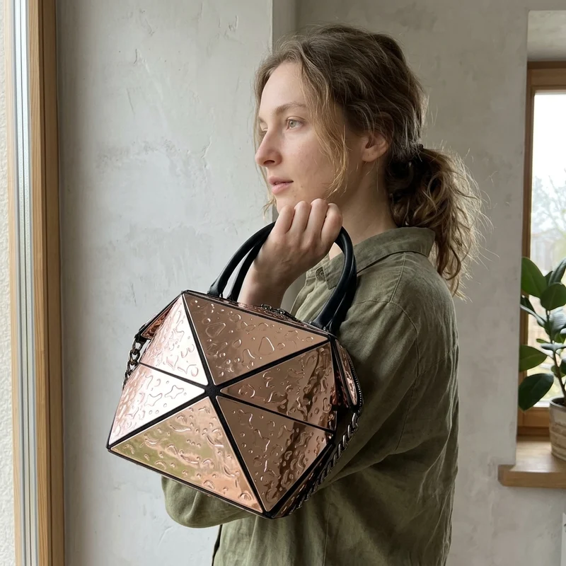 Silver Geometric Women Messenger Bag