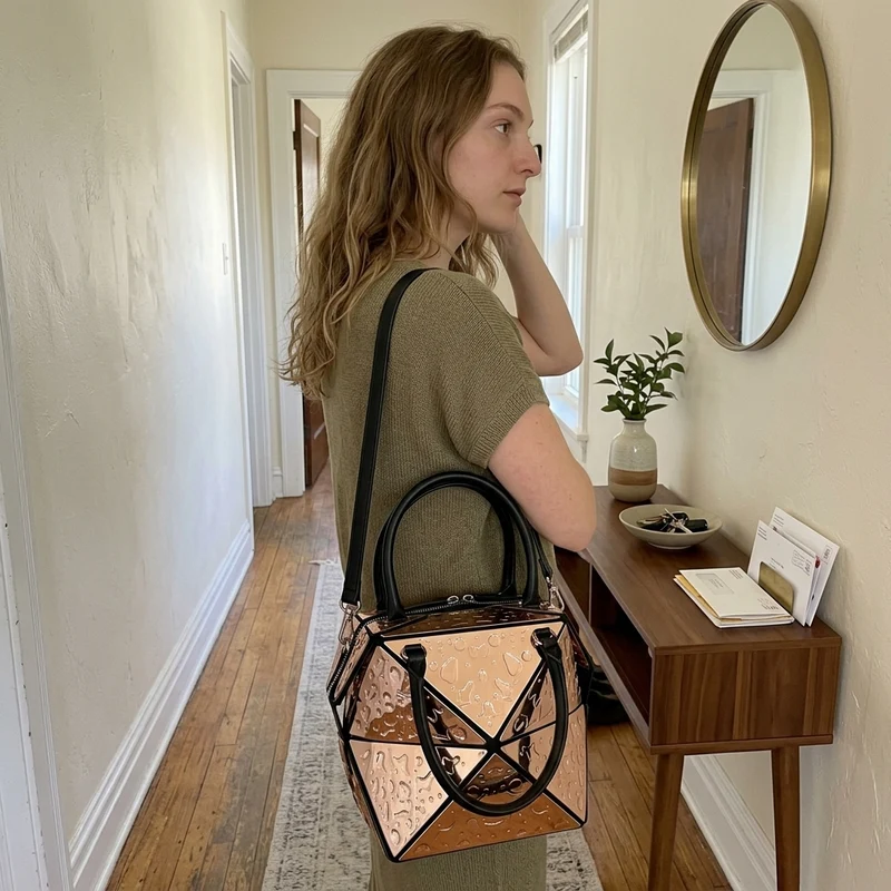 Silver Geometric Women Messenger Bag