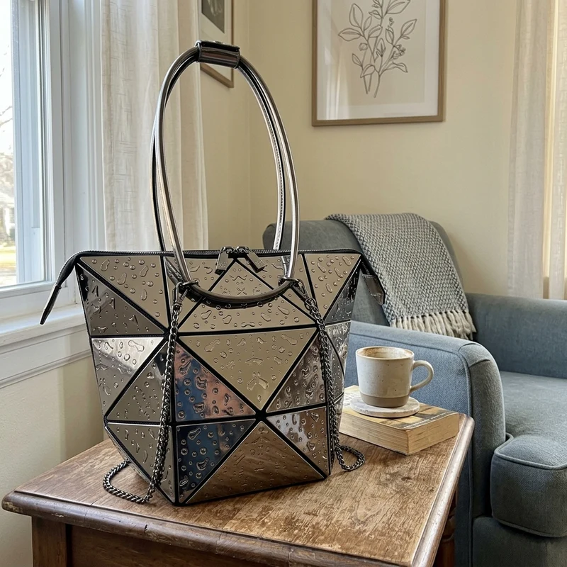 Silver Geometric Women Messenger Bag